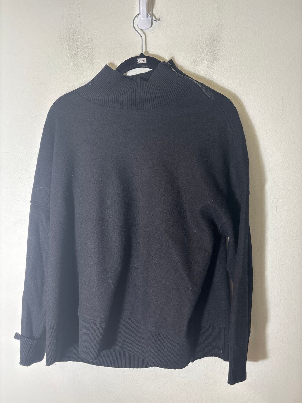 Lafayette 148 Black Long Sleeve Wool Mock Neck Shirt Sz S